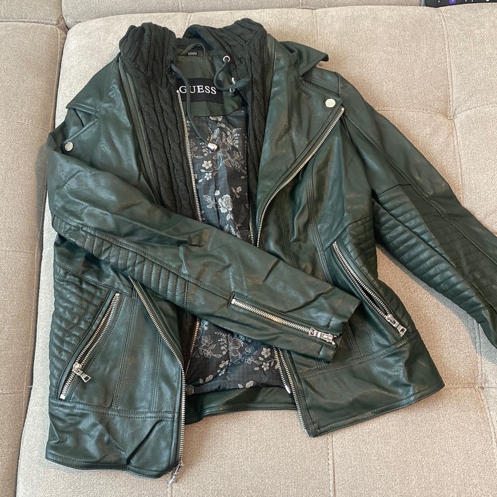 Guess faux leather green moto jacket